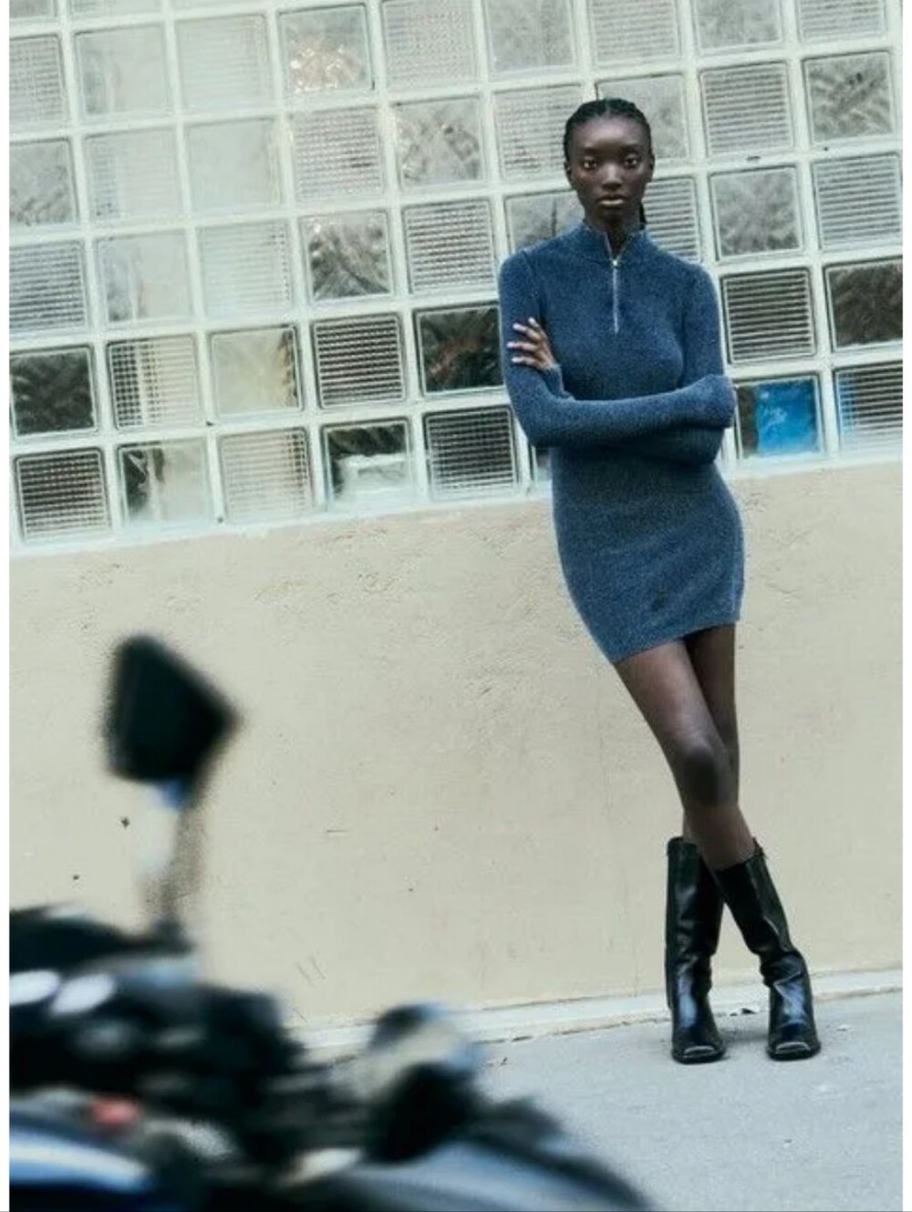 ZARA Acid Wash Knit Mini Dress In Denim Blue - Picture 8 of 12